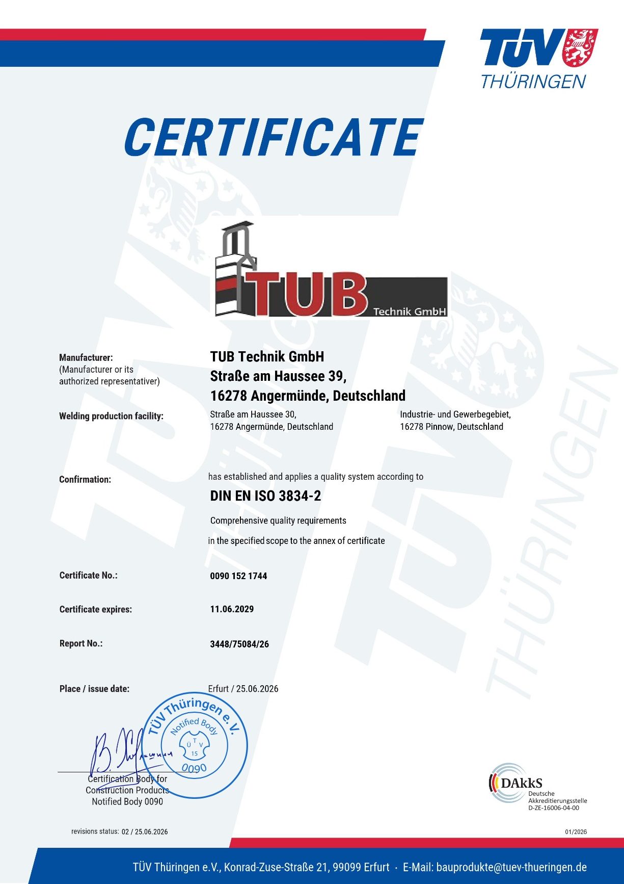Certificate quality requirements DIN EN ISO 3834-2
